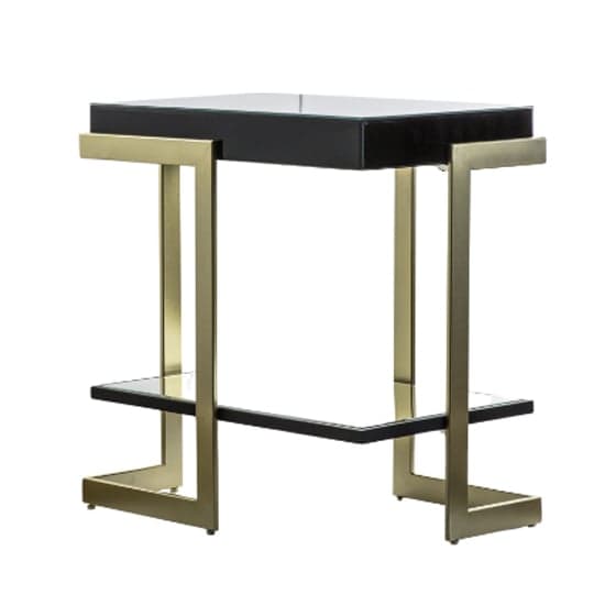 Amana Glass Top Side Table In Black With Golden Metal Frame_3