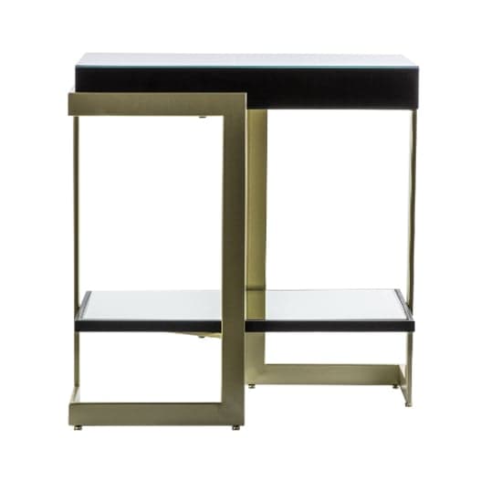 Amana Glass Top Side Table In Black With Golden Metal Frame_4