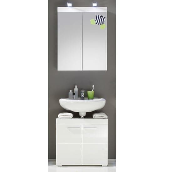Amanda Bathroom Vanity And LED Mirror Set In White High Gloss_1