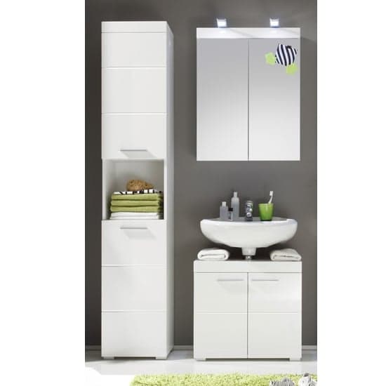 Amanda Bathroom Vanity And LED Mirror With Storage In White_1