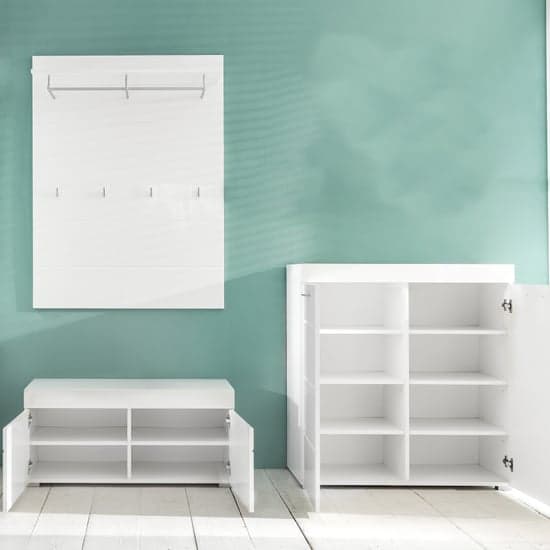 Amanda Coat Rack And Bench With Shoe Cabinet In White High Gloss_2