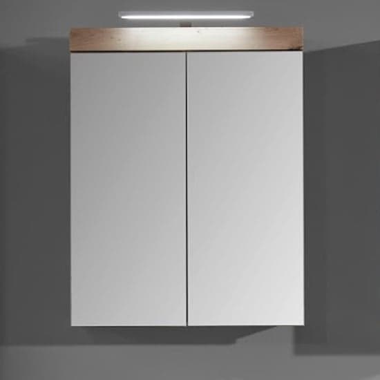 Amanda LED Mirrored Bathroom Cabinet In Knotty Oak_1