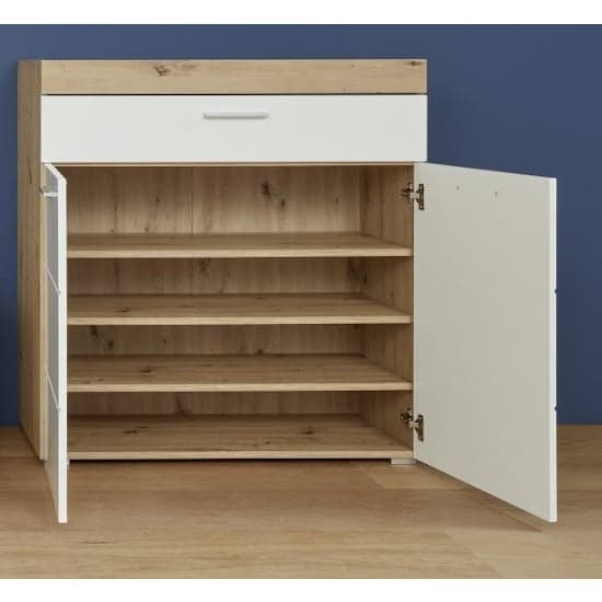 Amanda Shoe Storage Cabinet In White High Gloss And Knotty Oak_2