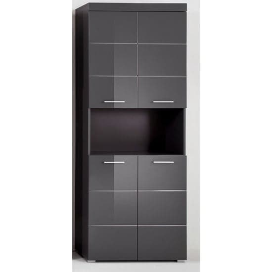 Amanda Tall Storage Cabinet In Grey Gloss With 4 Doors_1