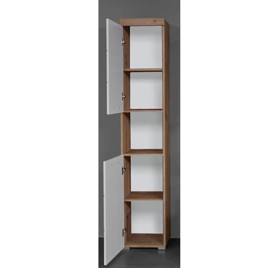 Amanda Tall Storage Cabinet In White Gloss And Knotty Oak_2