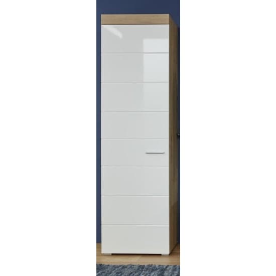 Amanda Tall Storage Cabinet In White High Gloss And Knotty Oak_1