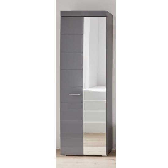 Amanda Wardrobe In Grey High Gloss With 1 Mirror Door_1