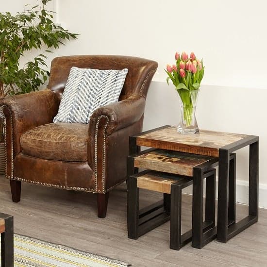London Urban Chic Wooden 3 Nest of Tables With Steel Frame_5