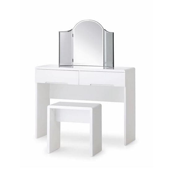 Magaly Modern Dressing Table In White High Gloss With Stool