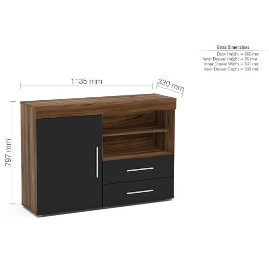 Amerax Wooden Sideboard In Walnut And Black Gloss With 1 Door_3