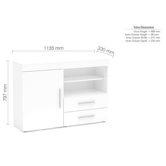 Amerax Wooden Sideboard In White High Gloss With 1 Door_3