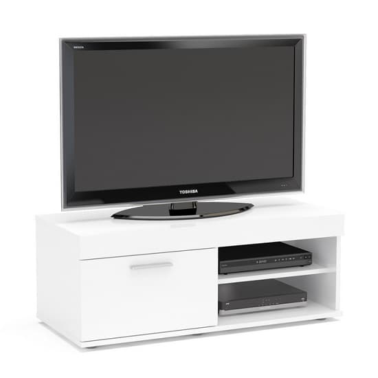 Amerax Small TV Stand In White High Gloss With 1 Door Furniture in Fashion