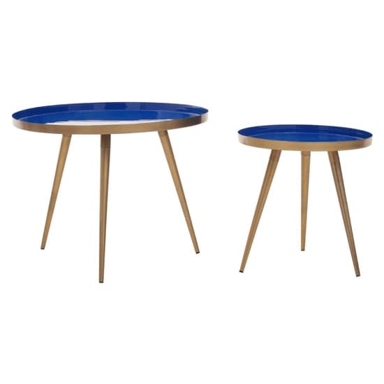 Amiga Blue Enamel Top Nest Of 2 Tables With Gold Legs_2