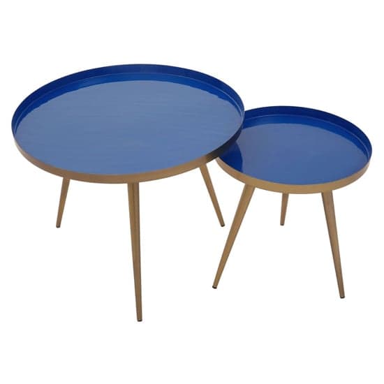 Amiga Blue Enamel Top Nest Of 2 Tables With Gold Legs_3