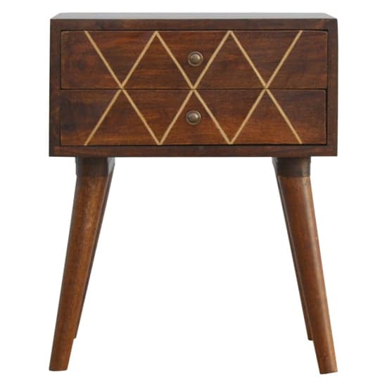 Amish Wooden Brass Inlay Bedside Cabinet In Chestnut 2 Drawers_2
