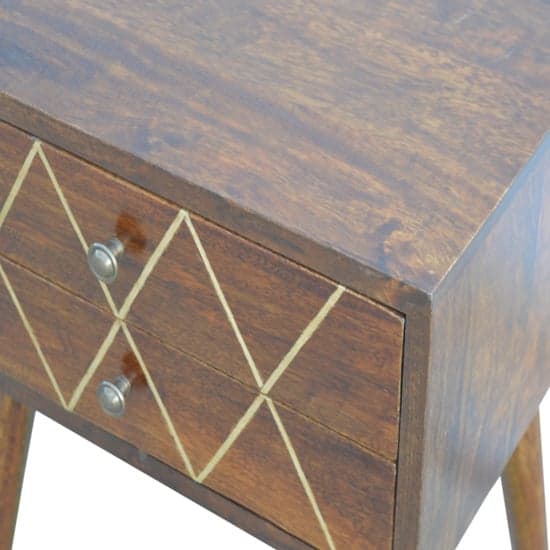 Amish Wooden Brass Inlay Bedside Cabinet In Chestnut 2 Drawers_3