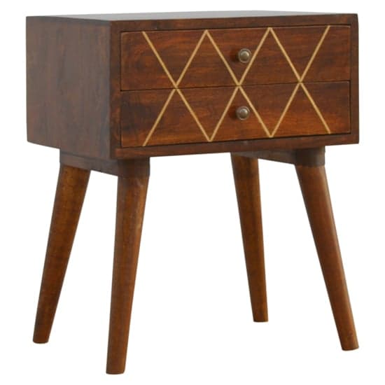 Amish Wooden Brass Inlay Bedside Cabinet In Chestnut 2 Drawers_1