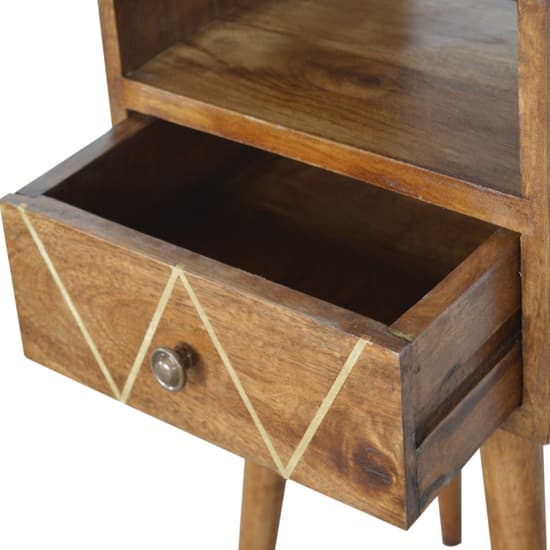 Amish Wooden Petite Brass Inlay Bedside Cabinet In Chestnut_3