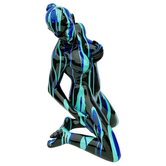 Amorous Kneeling Yoga Lady Sculpture In Black and Blue_2