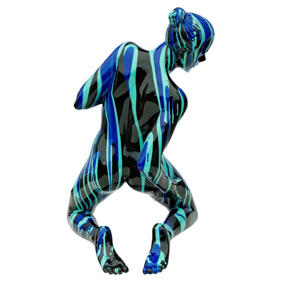 Amorous Kneeling Yoga Lady Sculpture In Black and Blue_3
