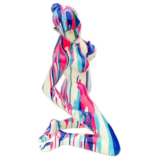Amorous Kneeling Yoga Lady Sculpture In Pink and Blue_2