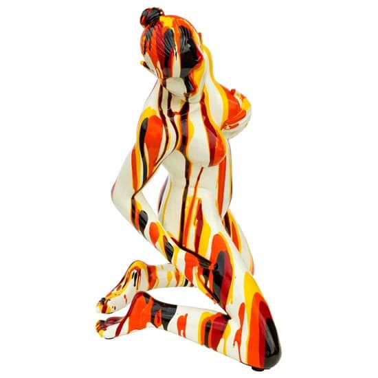 Amorous Kneeling Yoga Lady Sculpture In Red And Yellow_3