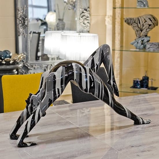Amorous Stretching Yoga Lady Sculpture In Black and Grey_1