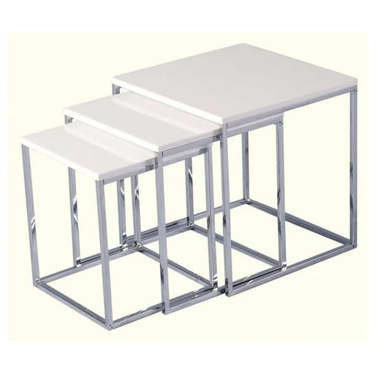 Cayuta Nest Of Tables In White Gloss With Chrome Legs Furniture in