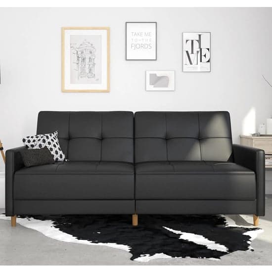 Andorra Faux Leather Sofa Bed With Wooden Legs In Black_2