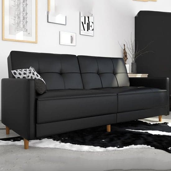 Andorra Faux Leather Sofa Bed With Wooden Legs In Black