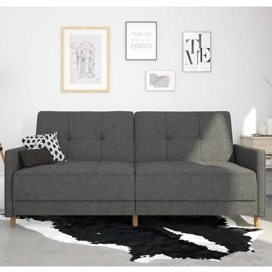 Andorra Linen Fabric Sofa Bed With Wooden Legs In Grey_2