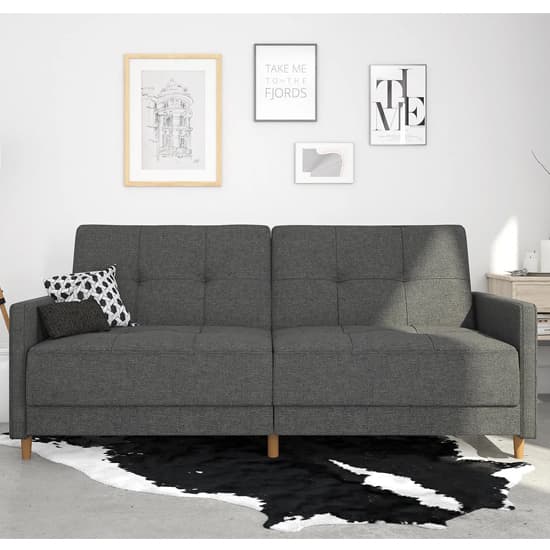 Andorra Linen Fabric Sofa Bed With Wooden Legs In Grey Furniture in