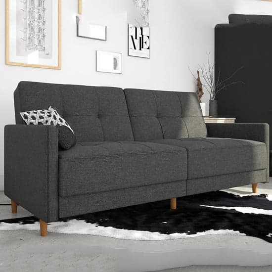 Andorra Linen Fabric Sofa Bed With Wooden Legs In Grey_1