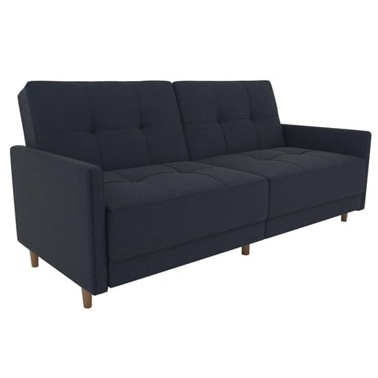 Andorra Linen Fabric Sofa Bed With Wooden Legs In Navy Blue_3