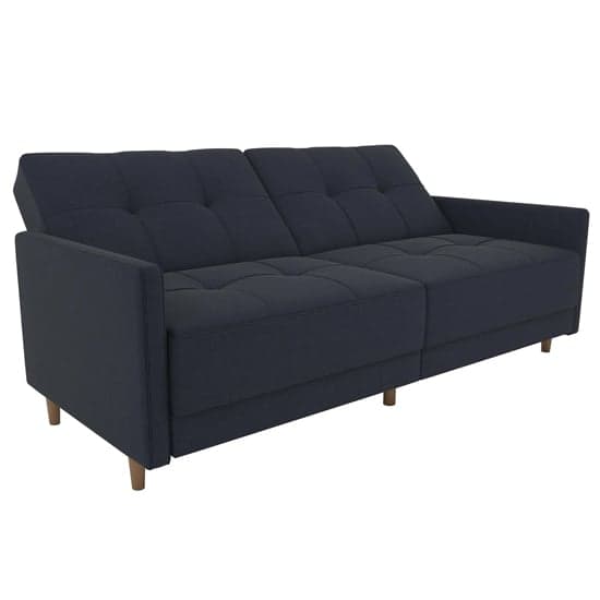 Andorra Linen Fabric Sofa Bed With Wooden Legs In Navy Blue_5