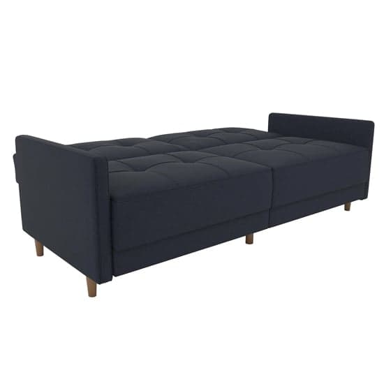 Andorra Linen Fabric Sofa Bed With Wooden Legs In Navy Blue_6