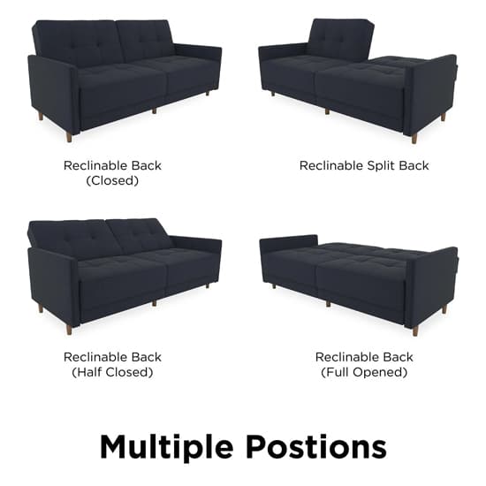 Andorra Linen Fabric Sofa Bed With Wooden Legs In Navy Blue Furniture