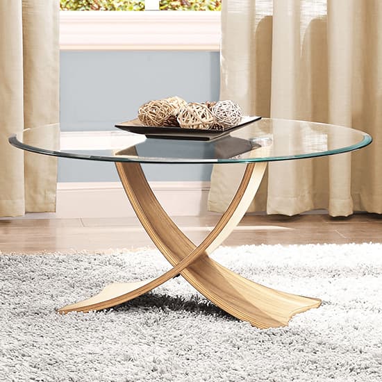 Anfossi Round Clear Glass Coffee Table With Oak Legs Furniture in Fashion
