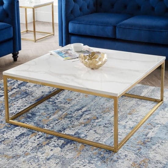 Sable Gloss White Marble Effect Coffee Table And Gold Frame_1