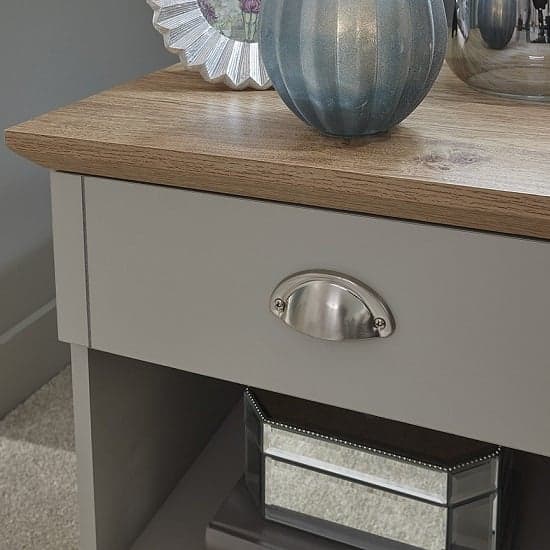 Kirkby Bedside Table In Soft Grey With Oak Effect Top_2