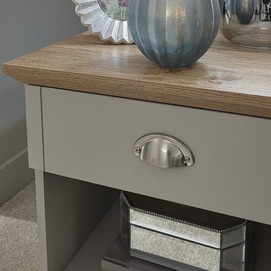 Kirkby Bedside Table In Soft Grey With Oak Effect Top Furniture in