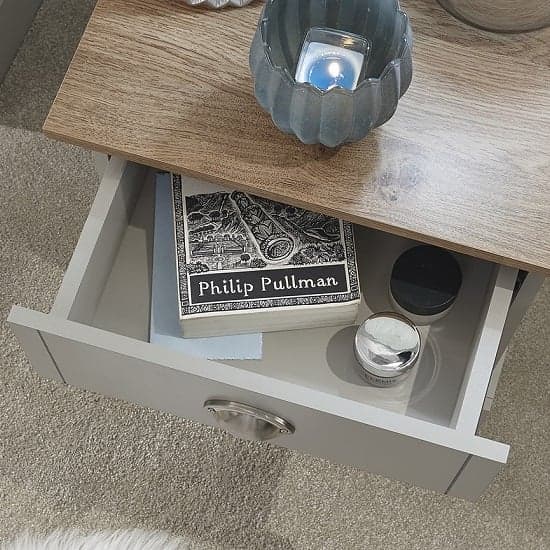 Kirkby Bedside Table In Soft Grey With Oak Effect Top Furniture in