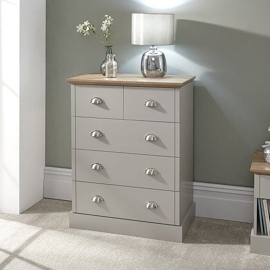 Kirkby Large Chest Of Drawers In Soft Grey With Oak Effect Top_1