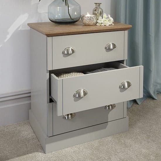 Kirkby Small Chest Of Drawers In Soft Grey With Oak Effect Top_2