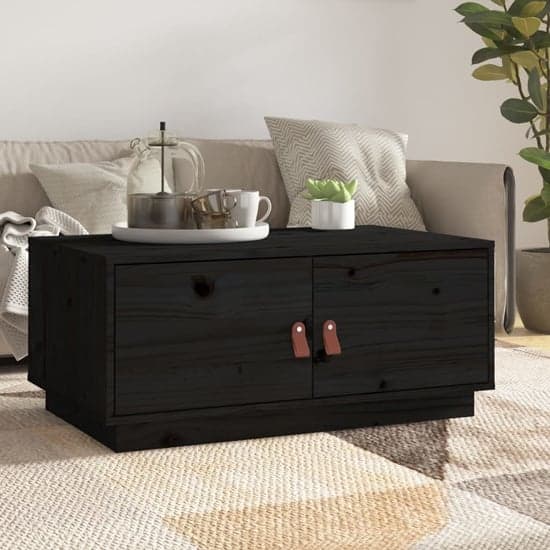 Anicet Pinewood Coffee Table With 2 Doors In Black_1