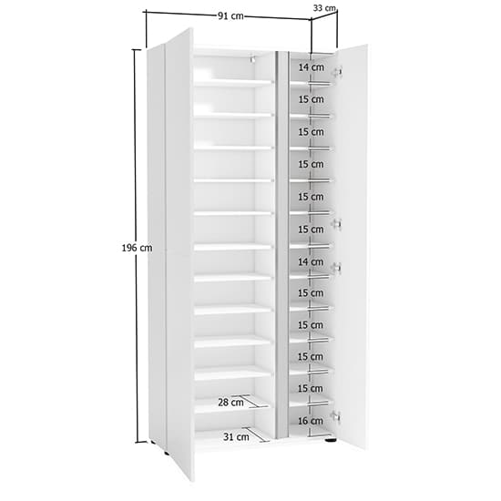 Noah High Gloss Shoe Cabinet Tall 3 Doors In White Anthracite_2