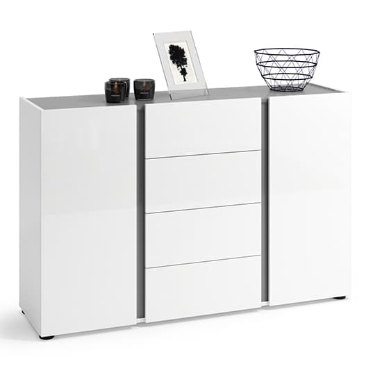 Noah High Gloss Sideboard 2 Doors 4 Drawers In White Anthracite_1