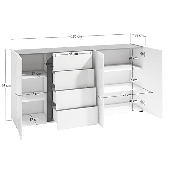 Noah High Gloss Sideboard 3 Doors 4 Drawers In White Anthracite_2
