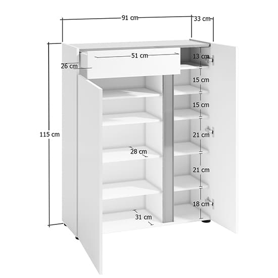Noah High Gloss Shoe Cabinet 2 Doors In White Anthracite_2