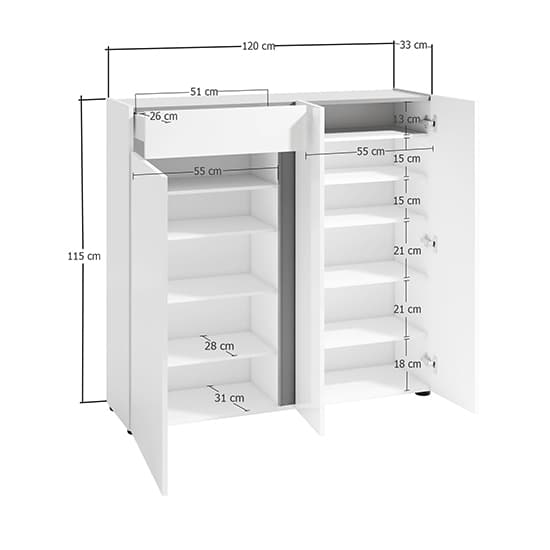 Noah High Gloss Shoe Cabinet 3 Doors In White Anthracite_2